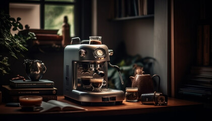 Fototapeta na wymiar Freshly ground coffee in old fashioned coffee shop generated by AI