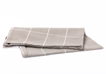Kitchen towel .Checkered napkin isolated on white background. Picnic towel. Home textiles. Folded cloth.Food serving design element. Square napkin.