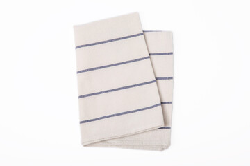 Kitchen towel .Striped napkin isolated on white background. Picnic towel. Home textiles. Folded cloth.Food serving design element. Square napkin.