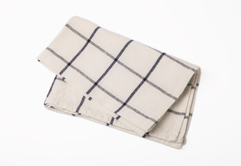 Kitchen towel .Checkered napkin isolated on white background. Picnic towel. Home textiles. Folded cloth.Food serving design element. Square napkin.
