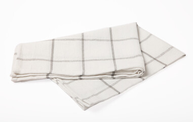 Kitchen towel .Checkered napkin isolated on white background. Picnic towel. Home textiles. Folded cloth.Food serving design element. Square napkin.