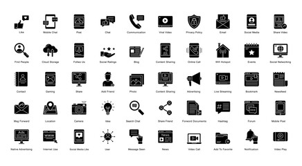 Social Media Glyph Icons Content Communication Glyph Icons in Black