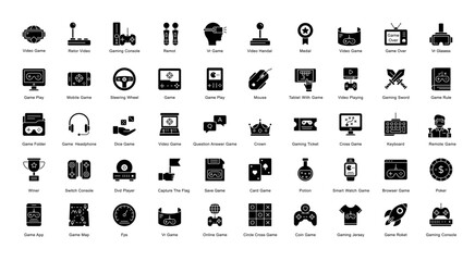 Gaming Glyph Icons Browser Game Console Glyph Icons in Black