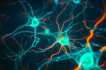 An image of neurons involved in the regulation of body movement, such as those in the cerebellum and basal ganglia. Generative Ai.