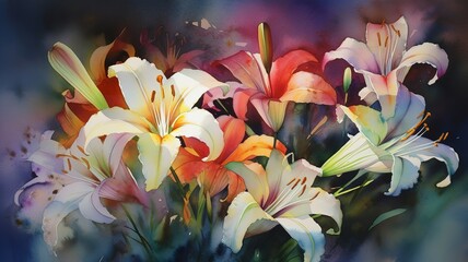 Illuminated Watercolor Lilies
