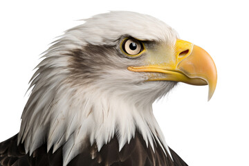 an isolated  bald eagle (Haliaeetus leucocephalus) , portrait close-up, preservation, Wildlife-themed, photorealistic illustration on a transparent background cutout in PNG. Generative AI