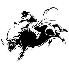 cowboy man riding a bull at a rodeo bull riding black and white created with Generative AI technology
