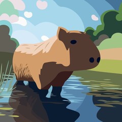 capybara in water natural scenery created with Generative AI technology