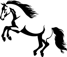 animal horse rearing black and white silhouette created with Generative AI technology