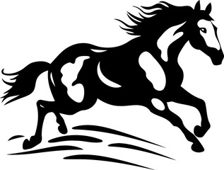 animal horse running black and white silhouette created with Generative AI technology
