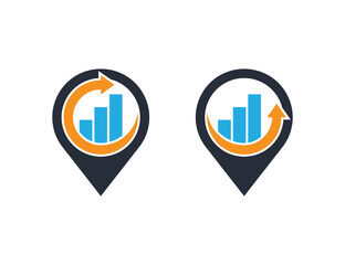 Financial Advisors Statistic Chart Stats with Pin Map Location Logo Concept symbol icon sign Design Element. Marketing, Corporate, Business, Finance Logotype. Vector illustration template