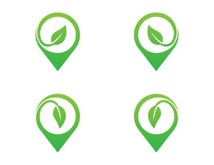 Leaf Pin Location Logo Concept icon symbol sign Element Design. Organic, Herbal, Natural Products, Ecology, Nature Logotype. Vector illustration template