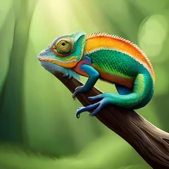 Türaufkleber Green chameleon Realistic Generative Ai © Ilan