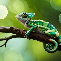 Obraz premium Green chameleon Realistic Generative Ai