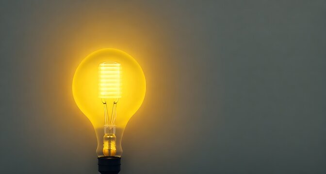 a yellow light bulb with glowing filaments