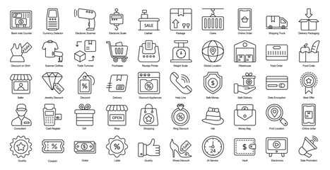 Fair Trade Thin Line Iconset Food Service Outline Icon Bundle in Black