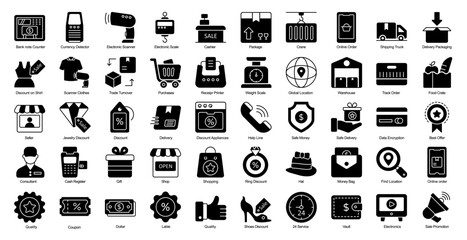 Fair Trade Glyph Iconset Food Service Glyph Icon Bundle in Black