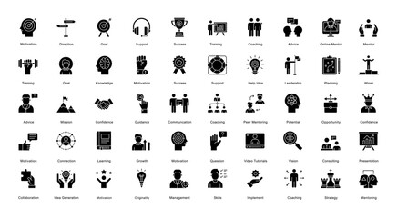 Mentoring Glyph Iconset Coaching Business Advice Glyph Icon Bundle in Black