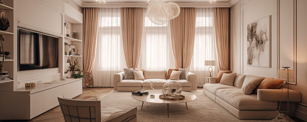 Obraz na płótnie Canvas Luxurious Interior Design With Furniture, generative ai