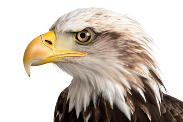 Obraz premium an isolated bald eagle (Haliaeetus leucocephalus) , portrait close-up, preservation, Wildlife-themed, photorealistic illustration on a transparent background cutout in PNG. Generative AI
