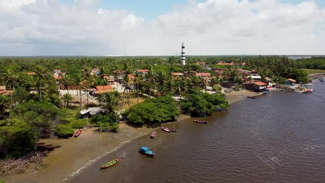 Mandacaru Lighthouse At Barreirinhas Maranhao Brazil. Lighthouse Riverside. Funny Forest Rocks Amazing. Funny Waterfalls Rocks Tropical Landscape. Funny Amazing Sunny Day Foggy. Barreirinhas Maranhao.