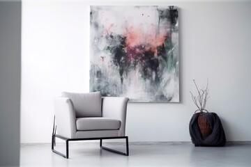 Modern interior design, living room with white armchair. Generative AI
