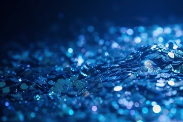 Abstract background with blue glitter sparkles, selective focus. Generative AI