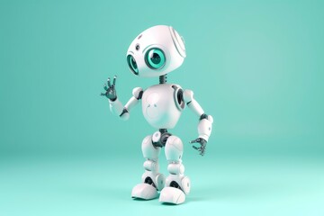 Cute robot gesturing isolated on turquoise background. Generative AI