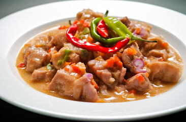 Bicol express - a spicy stew with pork, shrimp paste, and chilies, AI generative Filipino dish, food from Philippines Generative AI