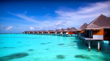Fototapeta na wymiar tropical resort dream with clear blue water generative ai