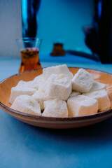 Traditional Afyon kaymak Lokum with cream. Turkish delight.