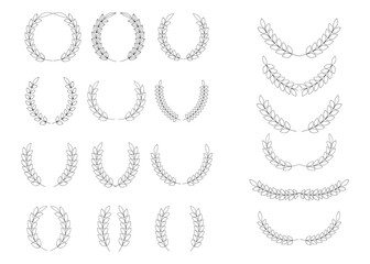 Big collection of laurel wreaths for design. Decoration elements.