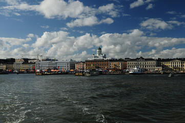 View From A Leaving Boat To The Waterfront Market Place In Helsinki Finland On A Beautiful Sunny Summer Day With A Few Clouds In The Blue Sky