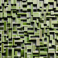 An abstract pattern of interlocking rectangles in shades of green and brown, resembling a forest canopy1, Generative AI