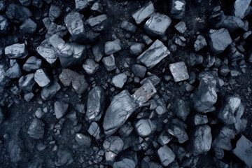 Black coal in a mine, view from above, as imagined by artificial intelligence image generator. Generative AI - obrazy, fototapety, plakaty