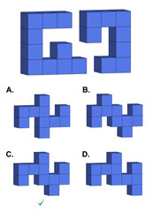 IQ abstract reasoning question with one main object made of cubes and four options