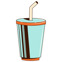 Retro plastic cup with soda. Vector illustration.