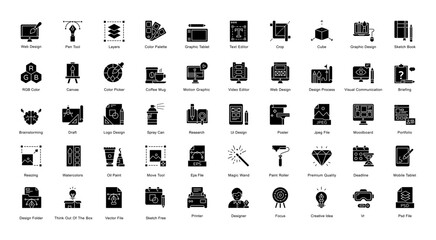 Art Design Glyph Iconset Design Process Glyph Icon Bundle in Black