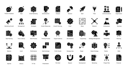 Plakat Strategy Glyph Iconset Agenda Audit Network Glyph Icon Bundle in Black