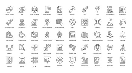 Strategy Thin Line Iconset Agenda Audit Network Outline Icon Bundle in Black