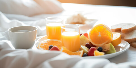 Luxury tourist resort breakfast in hotel room 