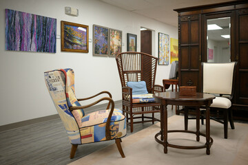 THE WOODLANDS, TEXAS - MARCH 30th 2023: Emily Chiles Startz, the owner and the artist in residence at The Woodlands Art Gallery is featured  with work from regional artists and her own.