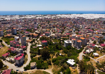 Aerial cityscape of Turkey city Anamur on the mediterranean sea shore