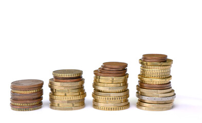 stack of euro coins on white background
