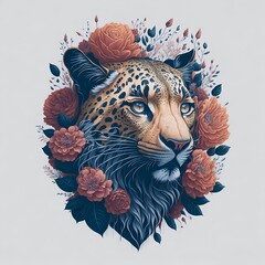 Lion animal head floral style, t-shirt print design style