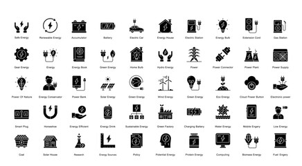 Energy Glyph Iconset Accumulator Battery Electric Glyph Icon Bundle in Black