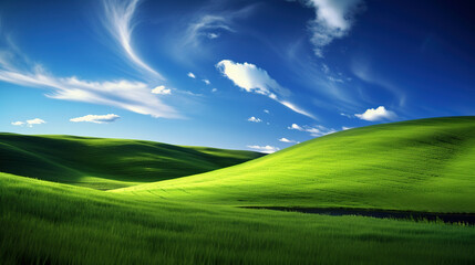Idyllic Landscape with Clouds in the Style of a Computer Wallpaper - generative AI