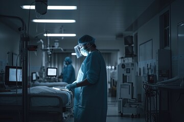 A medical team performing a surgery in an operating room