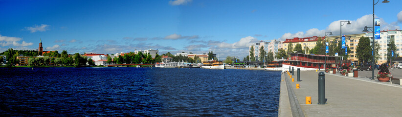 Fototapeta na wymiar Harbour In Savonlinna Finland On A Beautiful Sunny Summer Day With A Clear Blue Sky