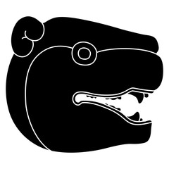 Head in profile of a grinning jaguar. Ethnic animal design of Maya Indians. Black and white negative silhouette. © Olena
